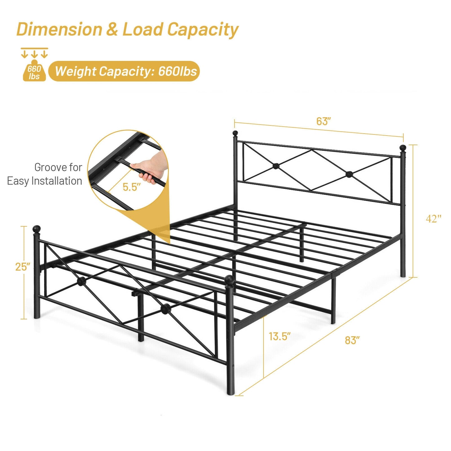 Full/Queen Size Metal Bed Frame Platform with Headboard-Queen Size Kids Crystal
