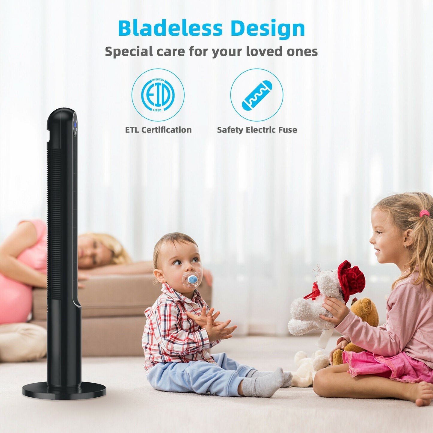 42 Inch 80 Degree Tower Fan with Smart Display Panel and Remote Control-Black Kids Crystal