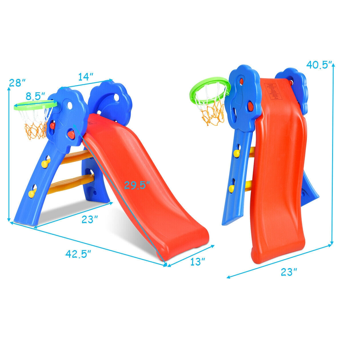 2 Step Indoors Kids Plastic Folding Slide with Basketball Hoop Kids Crystal