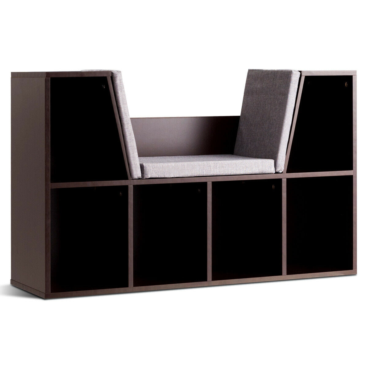 6-Cubby Kid Storage Bookcase Cushioned Reading Nook-Brown Kids Crystal