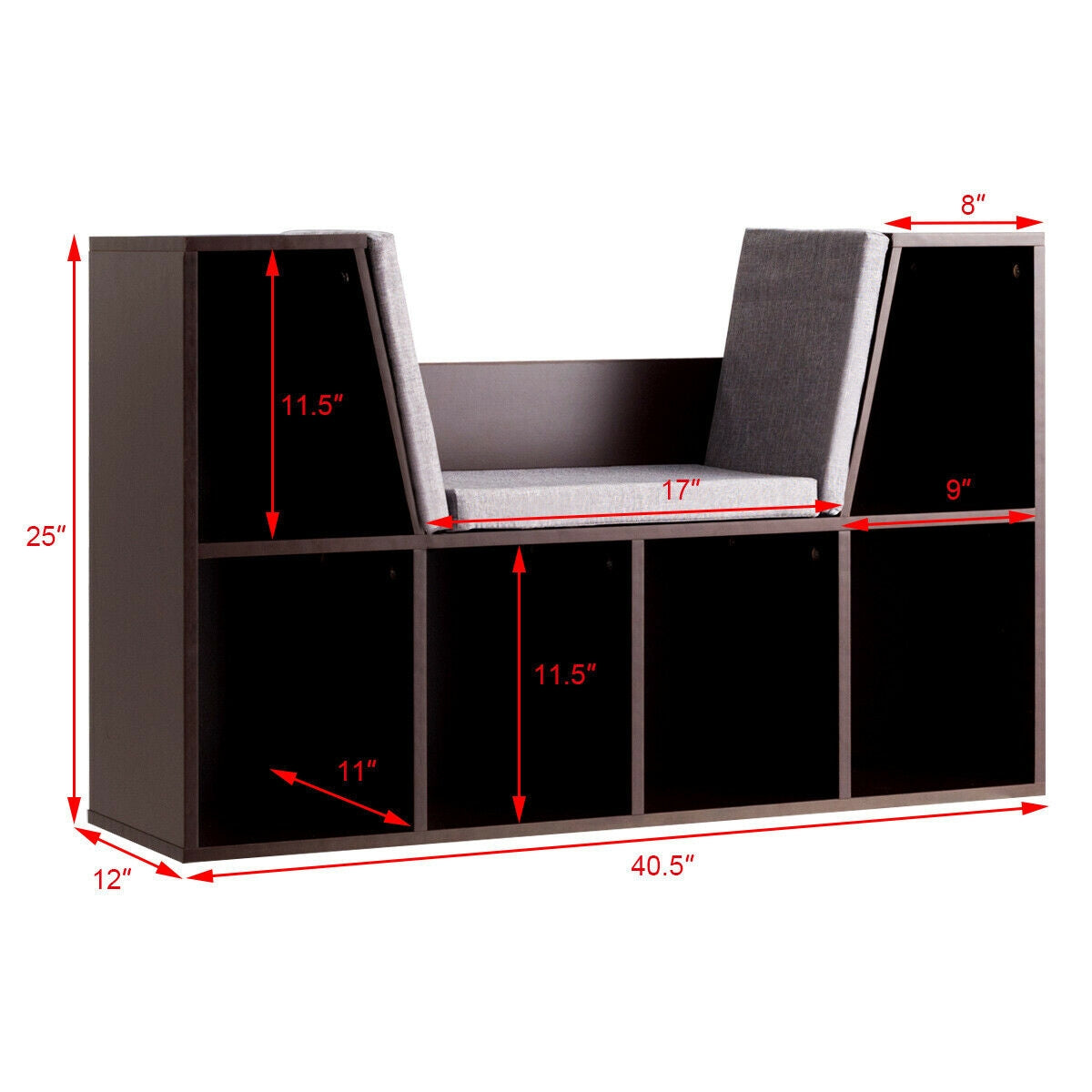 6-Cubby Kid Storage Bookcase Cushioned Reading Nook-Brown Kids Crystal