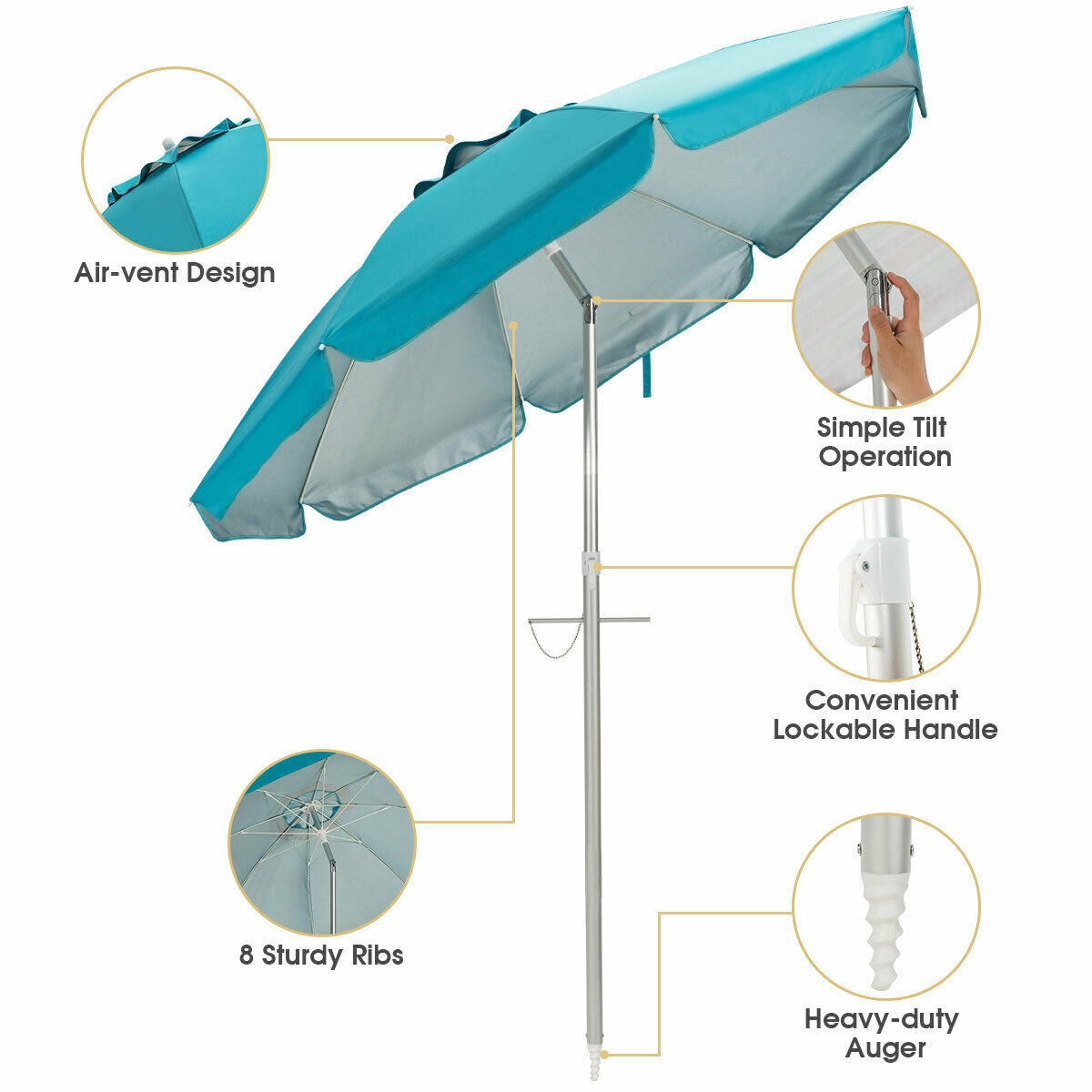 6.5 Feet Beach Umbrella with Sun Shade and Carry Bag without Weight Base-Blue Kids Crystal