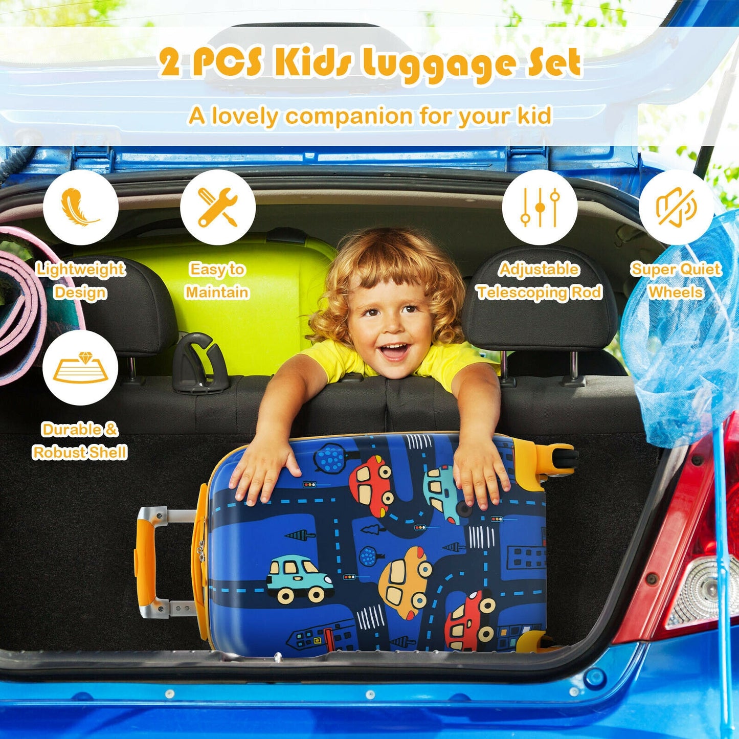 2 Pieces Kids Luggage Set with Backpack and Suitcase for Travel Kids Crystal
