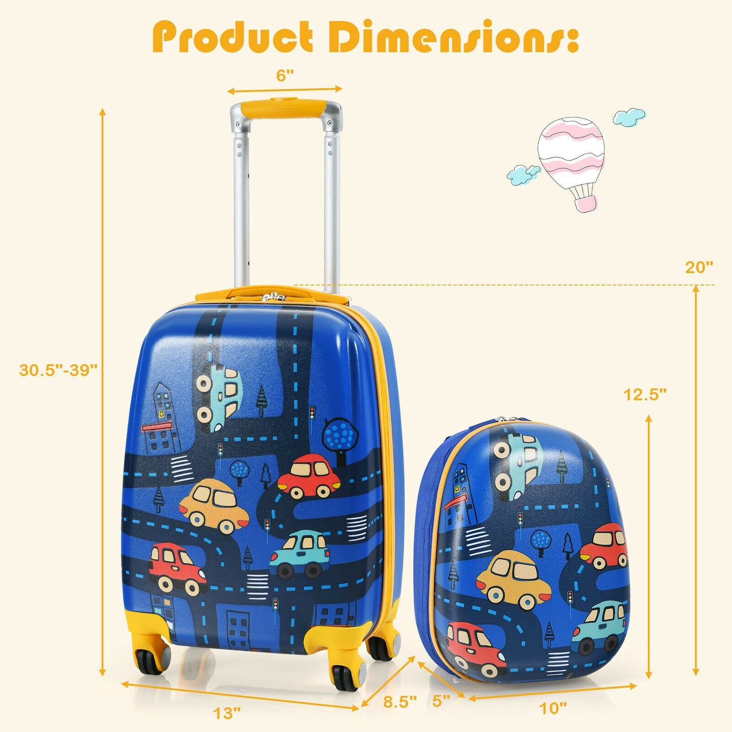 2 Pieces Kids Luggage Set with Backpack and Suitcase for Travel Kids Crystal