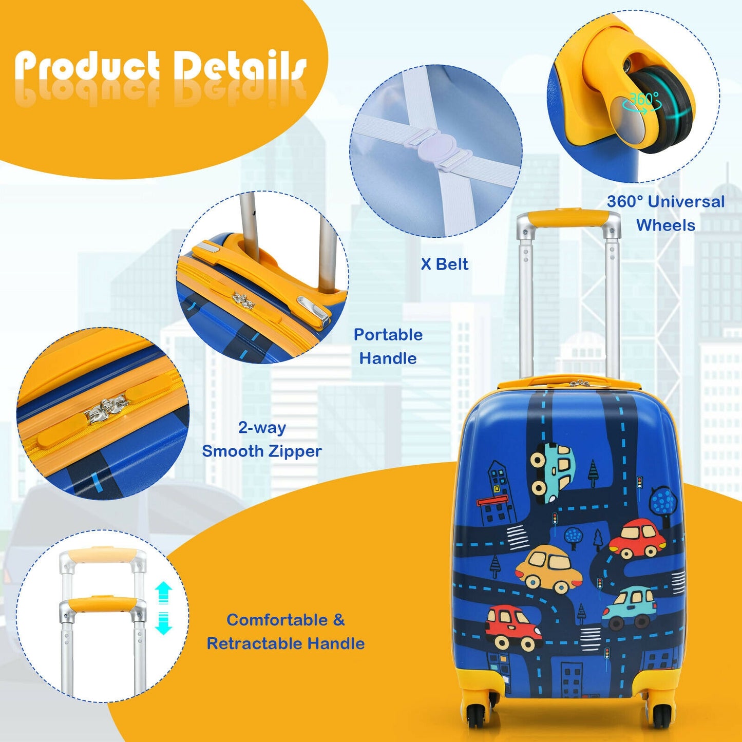 2 Pieces Kids Luggage Set with Backpack and Suitcase for Travel Kids Crystal