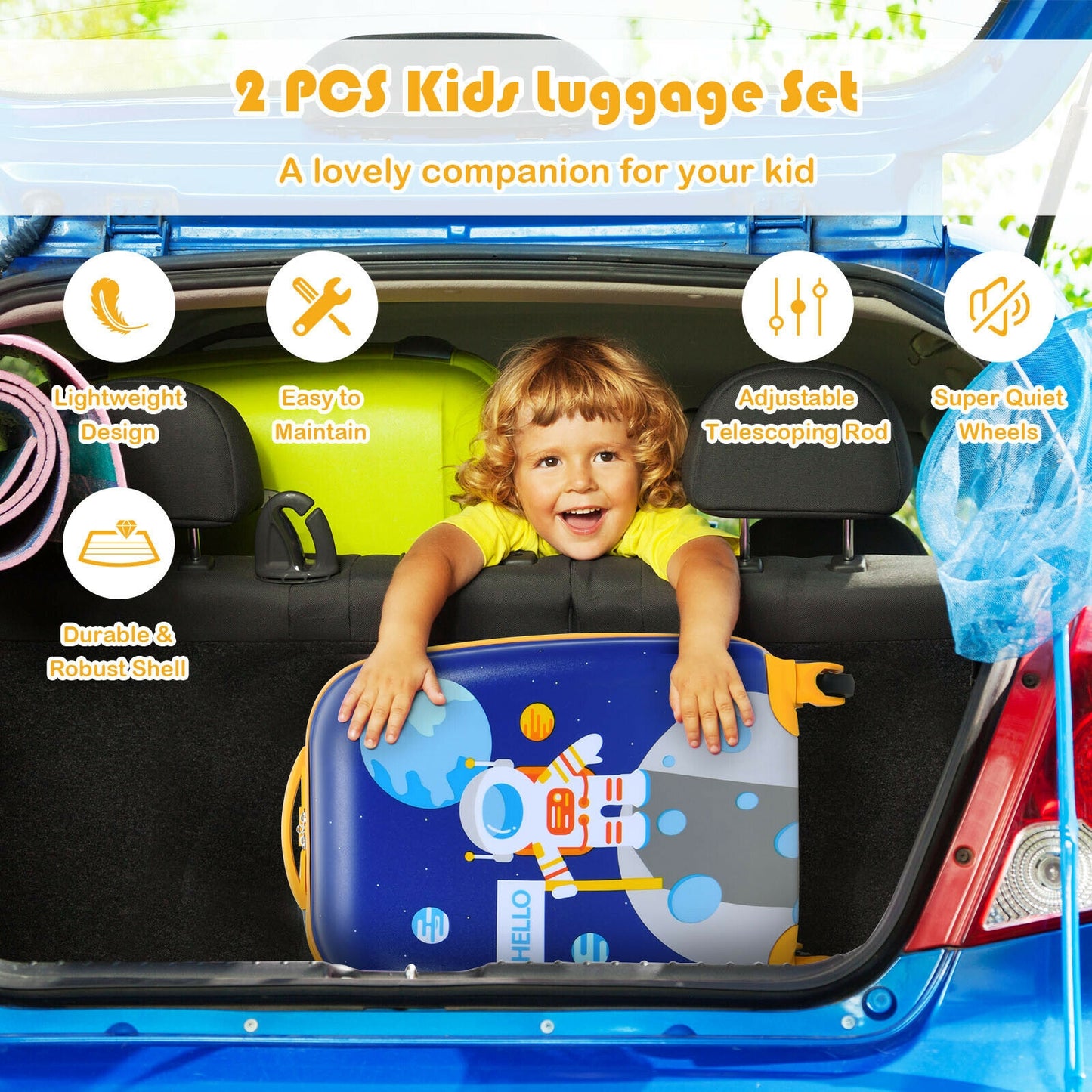 2 Pieces Kids Lightweight Luggage Set with Backpack and Suitcase for Travel Kids Crystal