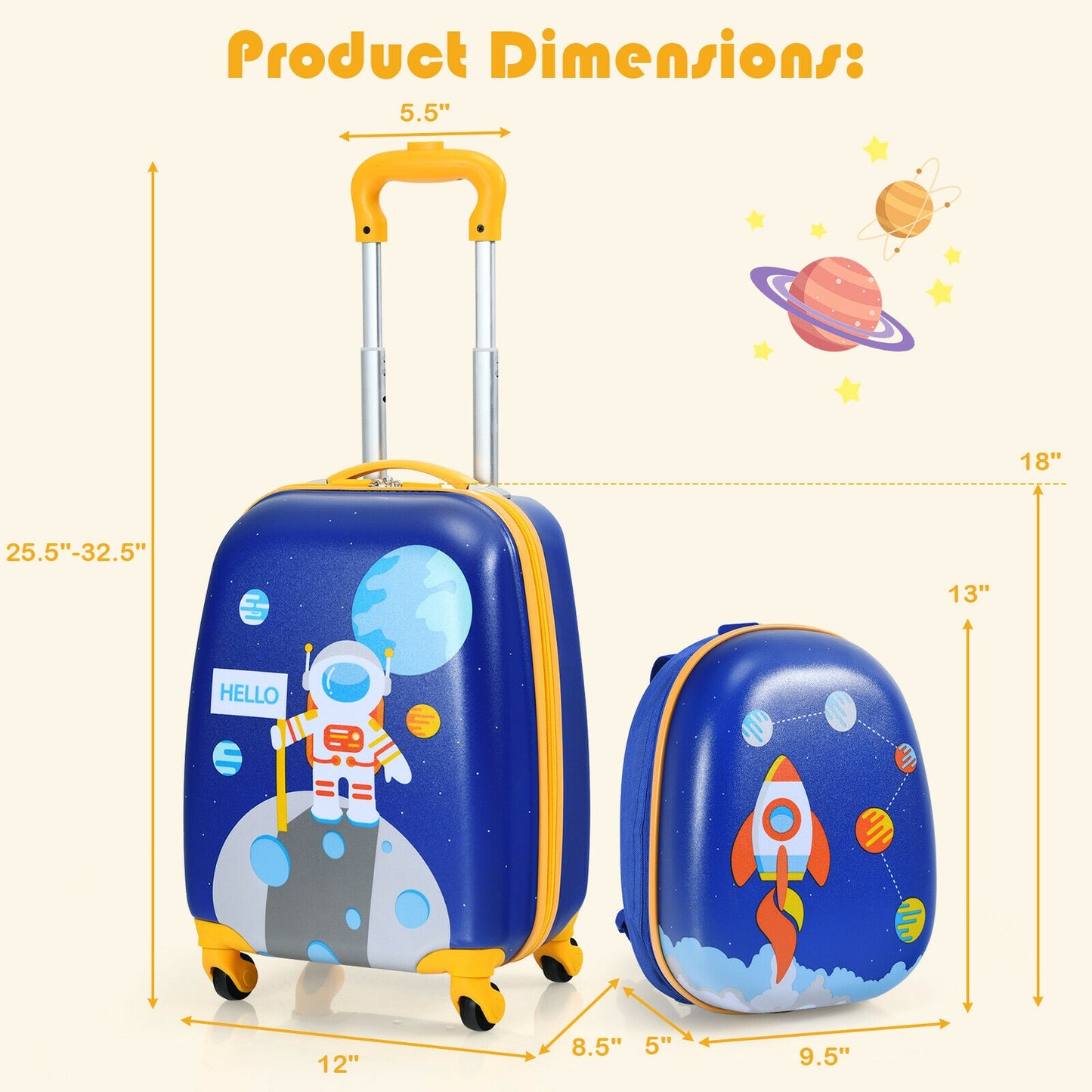 2 Pieces Kids Lightweight Luggage Set with Backpack and Suitcase for Travel Kids Crystal