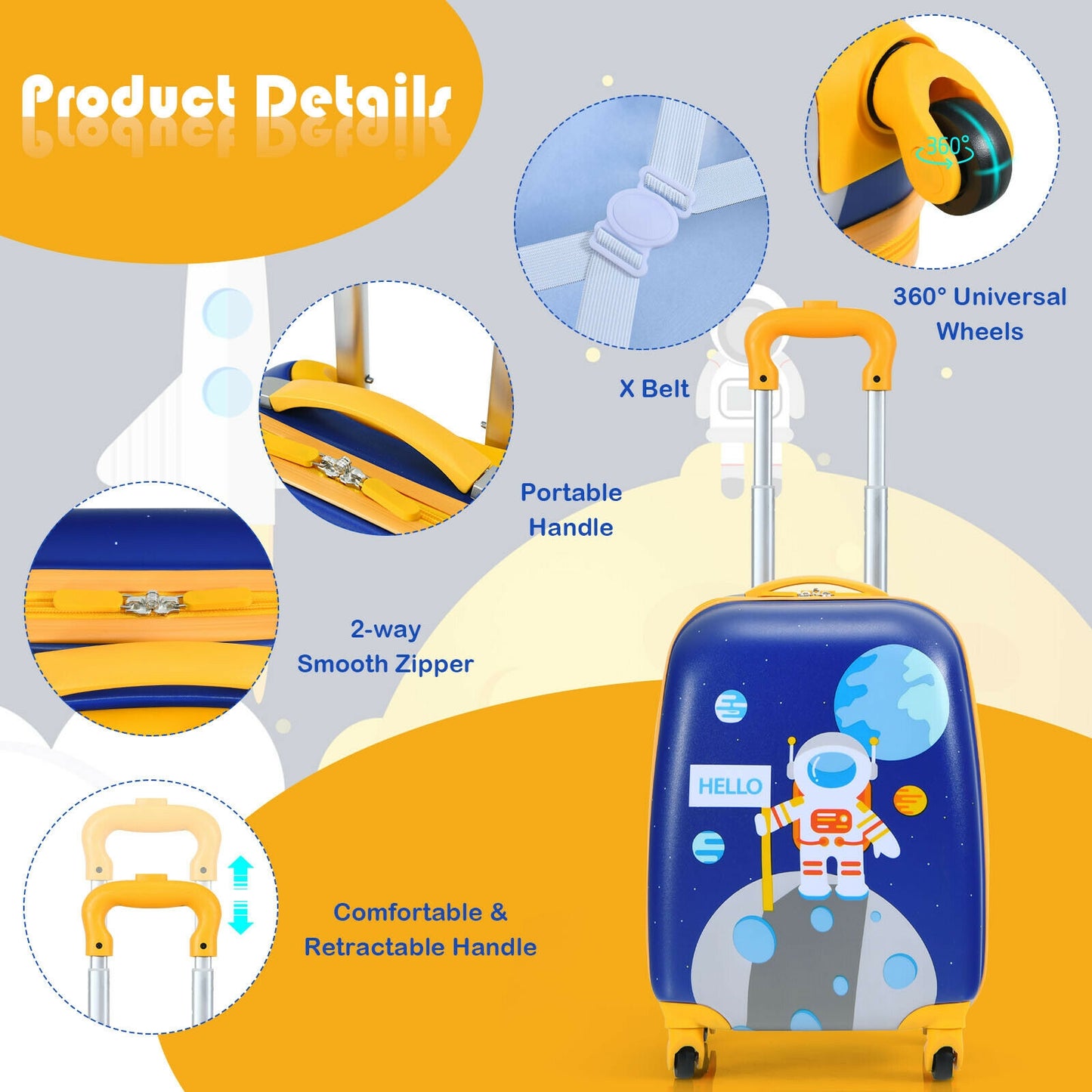 2 Pieces Kids Lightweight Luggage Set with Backpack and Suitcase for Travel Kids Crystal