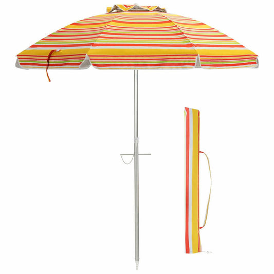 6.5 Feet Beach Umbrella with Sun Shade and Carry Bag without Weight Base-Orange Kids Crystal