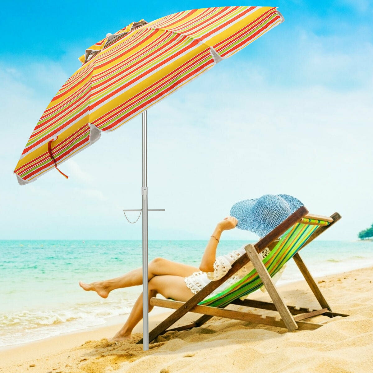 6.5 Feet Beach Umbrella with Sun Shade and Carry Bag without Weight Base-Orange Kids Crystal