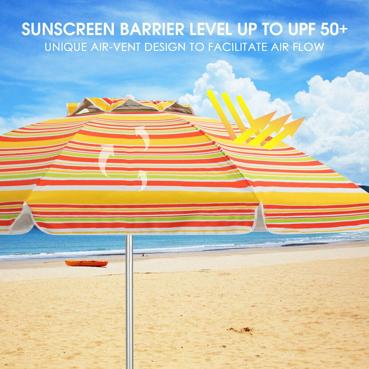 6.5 Feet Beach Umbrella with Sun Shade and Carry Bag without Weight Base-Orange Kids Crystal