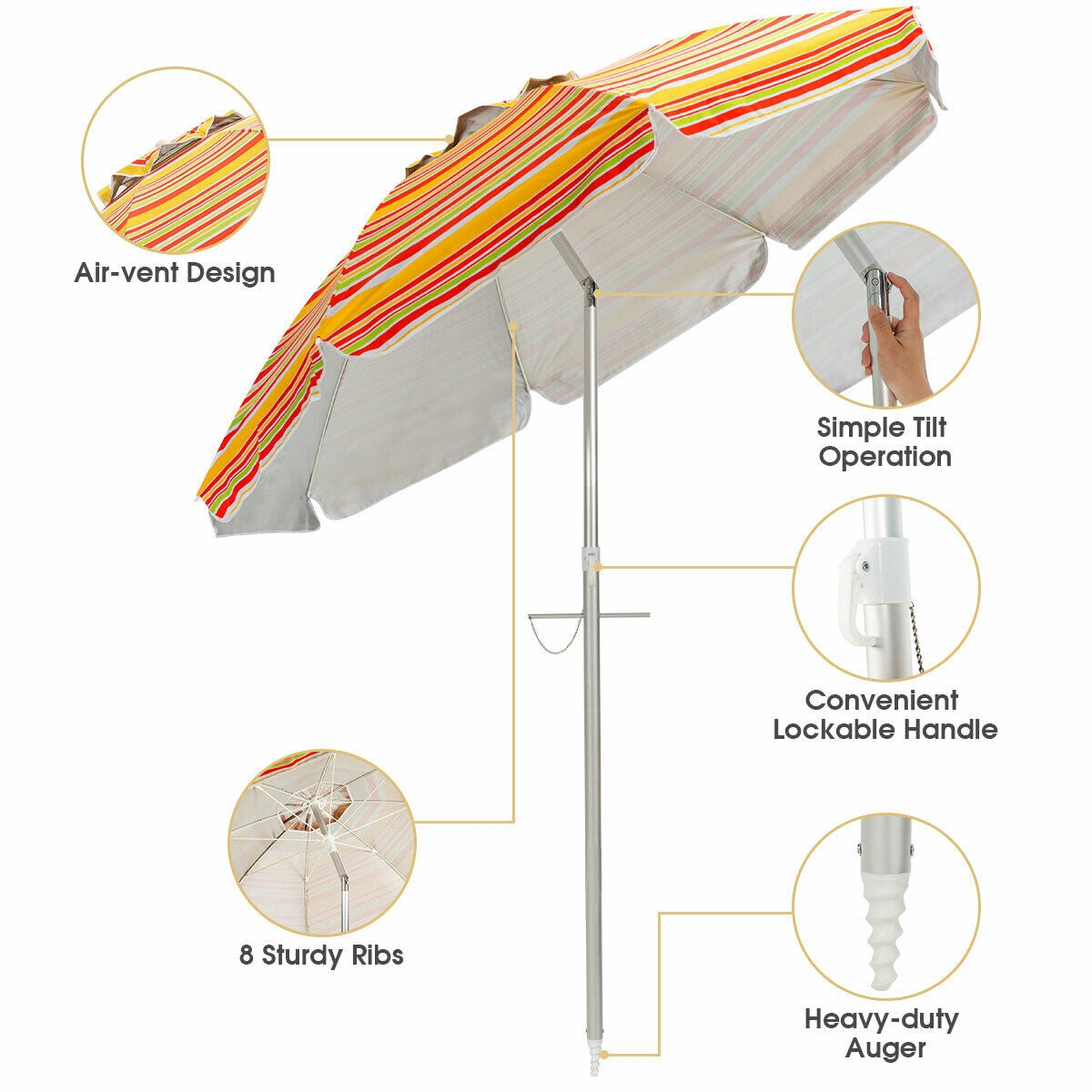 6.5 Feet Beach Umbrella with Sun Shade and Carry Bag without Weight Base-Orange Kids Crystal