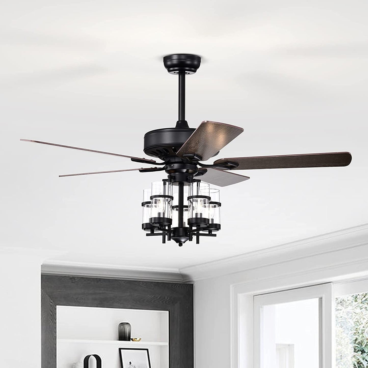 50 Inch Noiseless Ceiling Fan Light with Explosion-proof Glass Lampshades-Black Kids Crystal