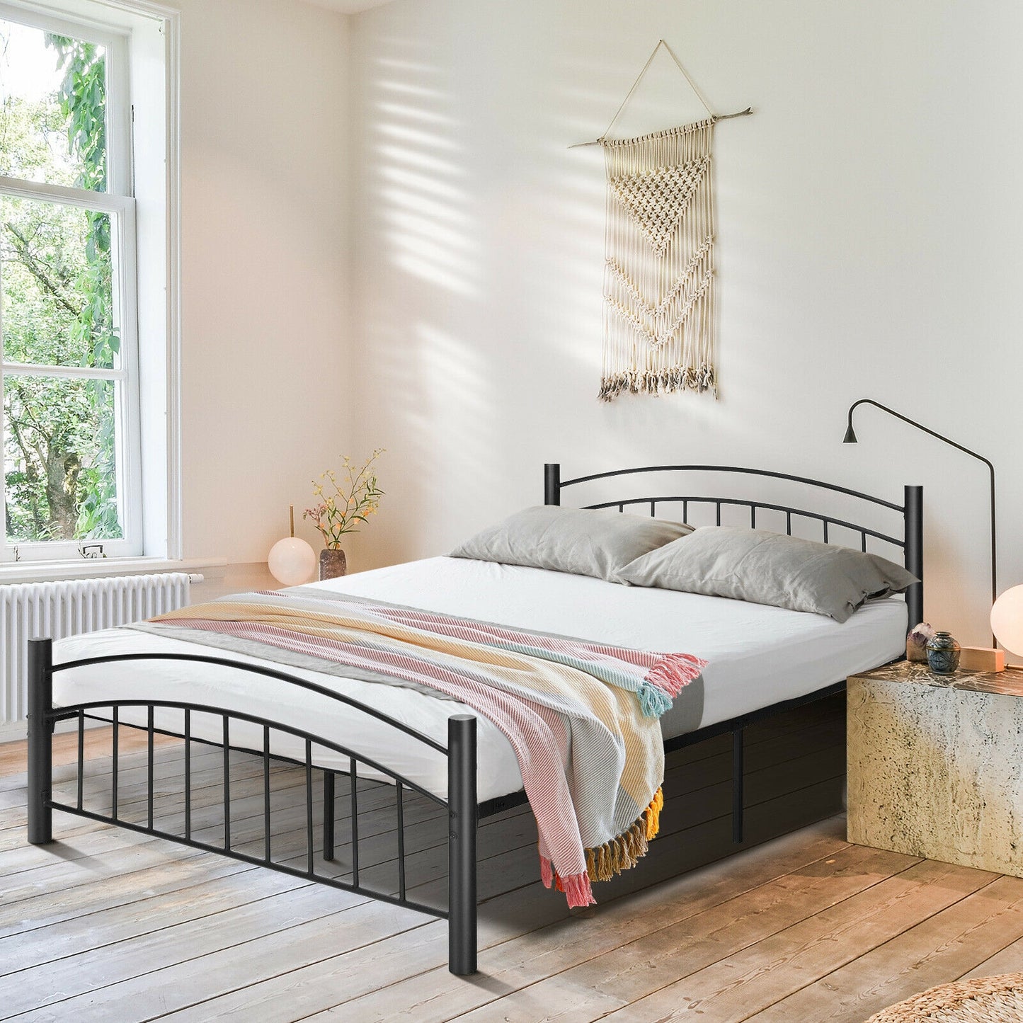 Modern Platform Bed with Headboard and Footboard-Queen Size Kids Crystal