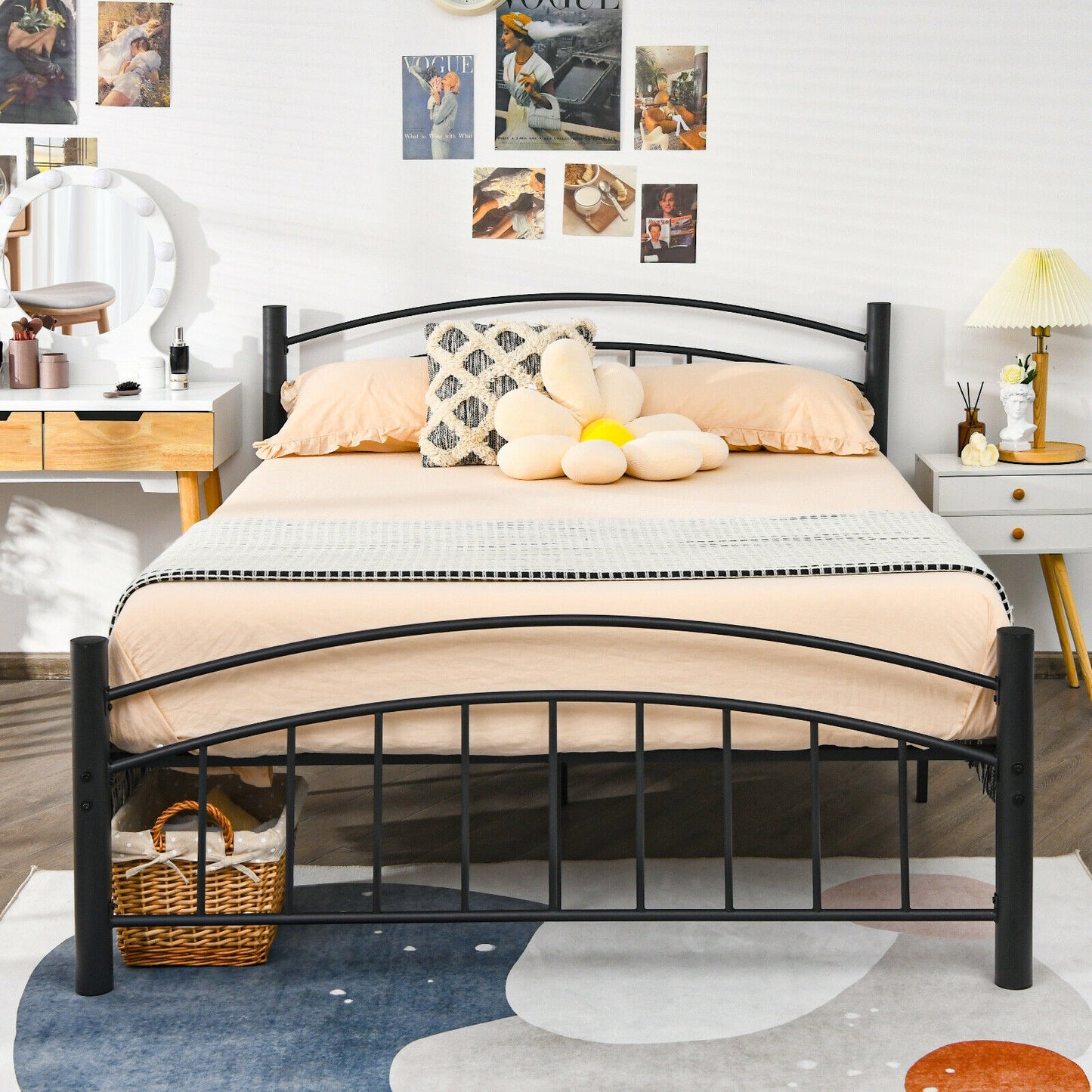 Modern Platform Bed with Headboard and Footboard-Queen Size Kids Crystal