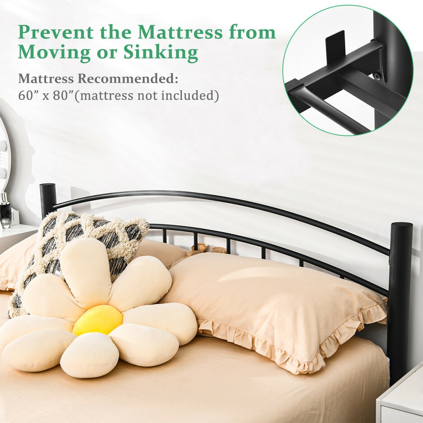 Modern Platform Bed with Headboard and Footboard-Queen Size Kids Crystal