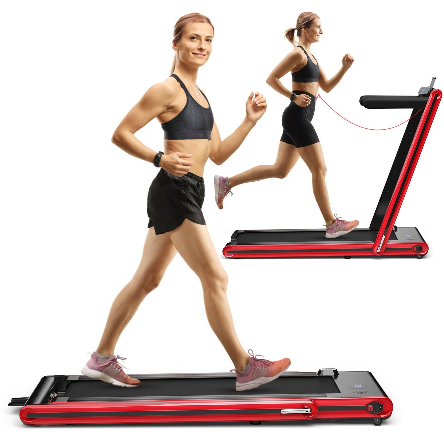 2-in-1 Folding Treadmill 2.25HP Jogging Machine with Dual LED Display-Red Kids Crystal