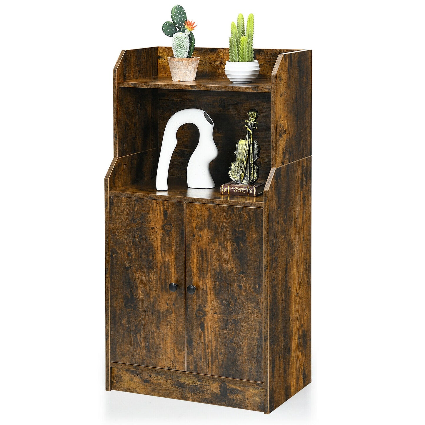 Storage Cabinet Bookcase with Doors and Display Shelf-Rustic Brown Kids Crystal