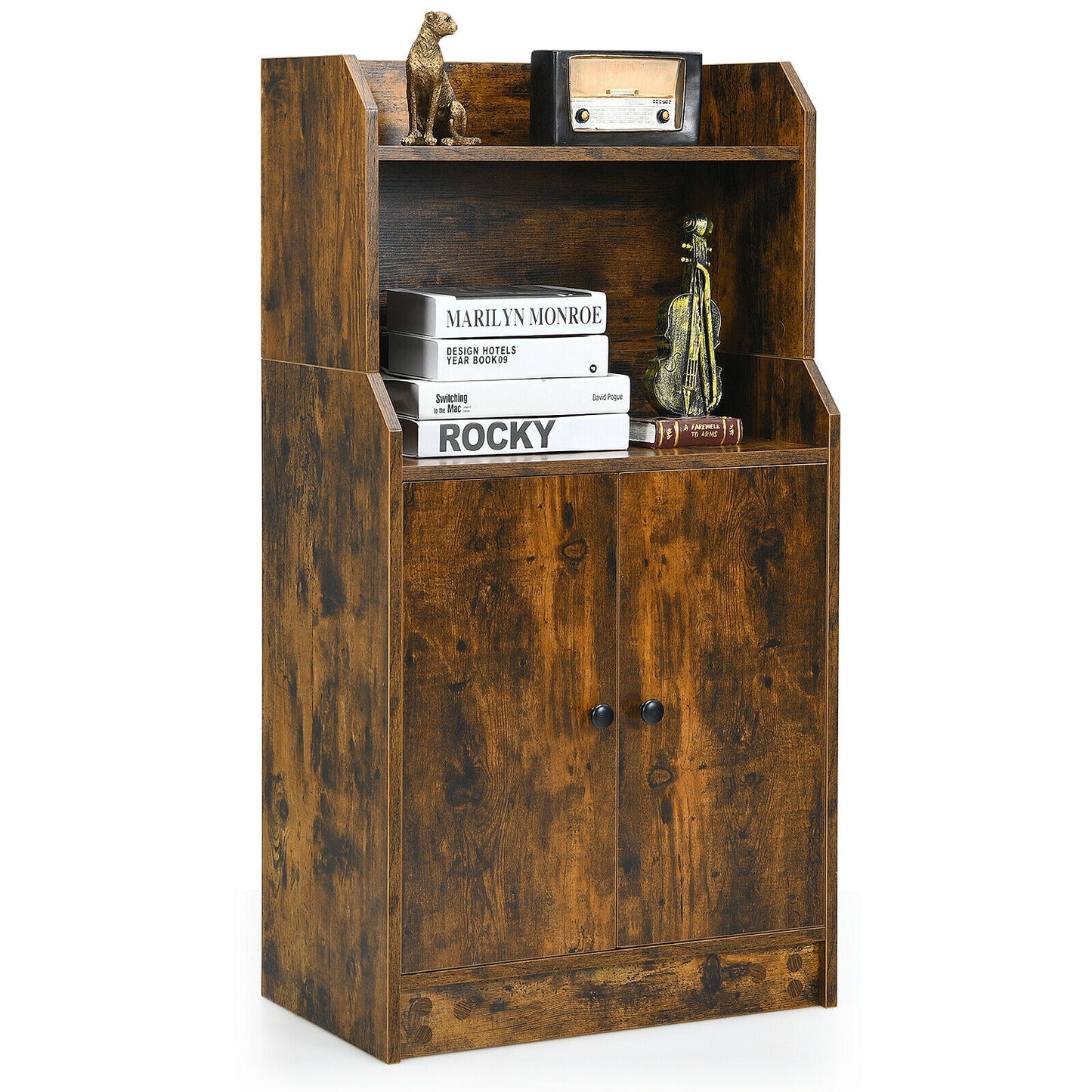 Storage Cabinet Bookcase with Doors and Display Shelf-Rustic Brown Kids Crystal
