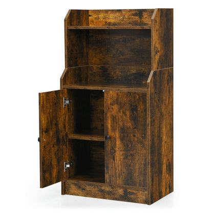 Storage Cabinet Bookcase with Doors and Display Shelf-Rustic Brown