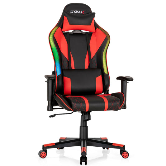 Gaming Chair Adjustable Swivel Computer Chair with Dynamic LED Lights-Red Kids Crystal