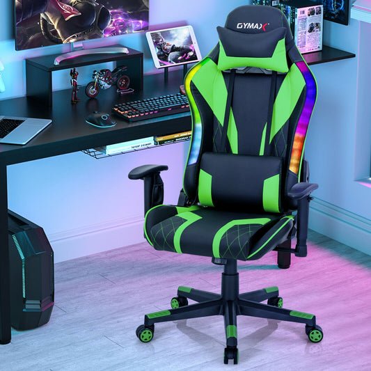 Gaming Chair Adjustable Swivel Computer Chair with Dynamic LED Lights-Green Kids Crystal