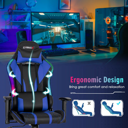 Gaming Chair Adjustable Swivel Computer Chair with Dynamic LED Lights-Blue