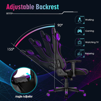 Gaming Chair Adjustable Swivel Computer Chair with Dynamic LED Lights-Purple