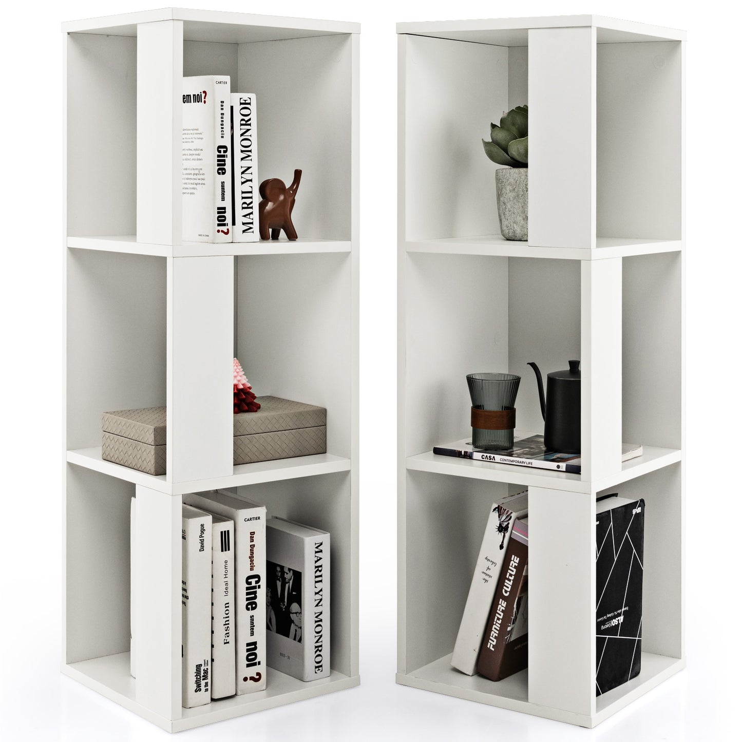 3-Tier 6 Cube Freestanding Bookcase with Anti-toppling Device-White Kids Crystal