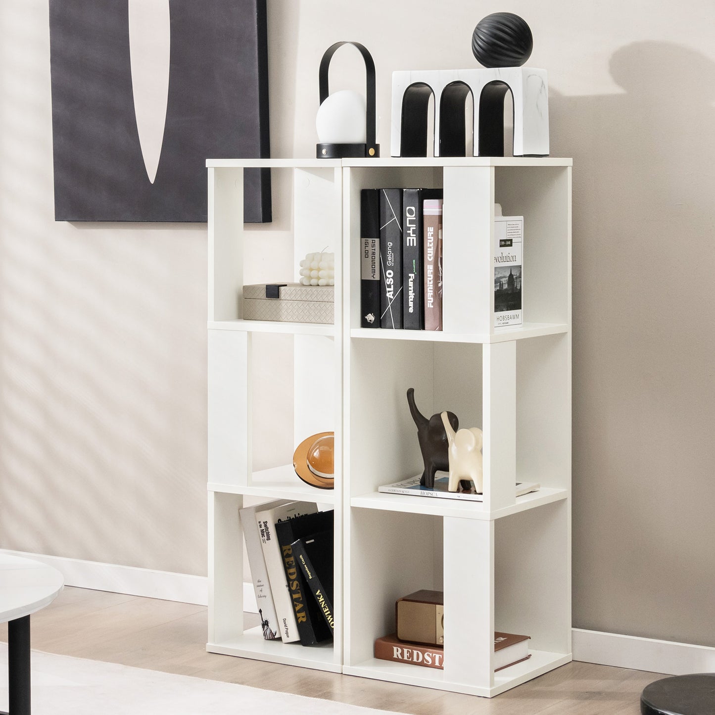 3-Tier 6 Cube Freestanding Bookcase with Anti-toppling Device-White Kids Crystal
