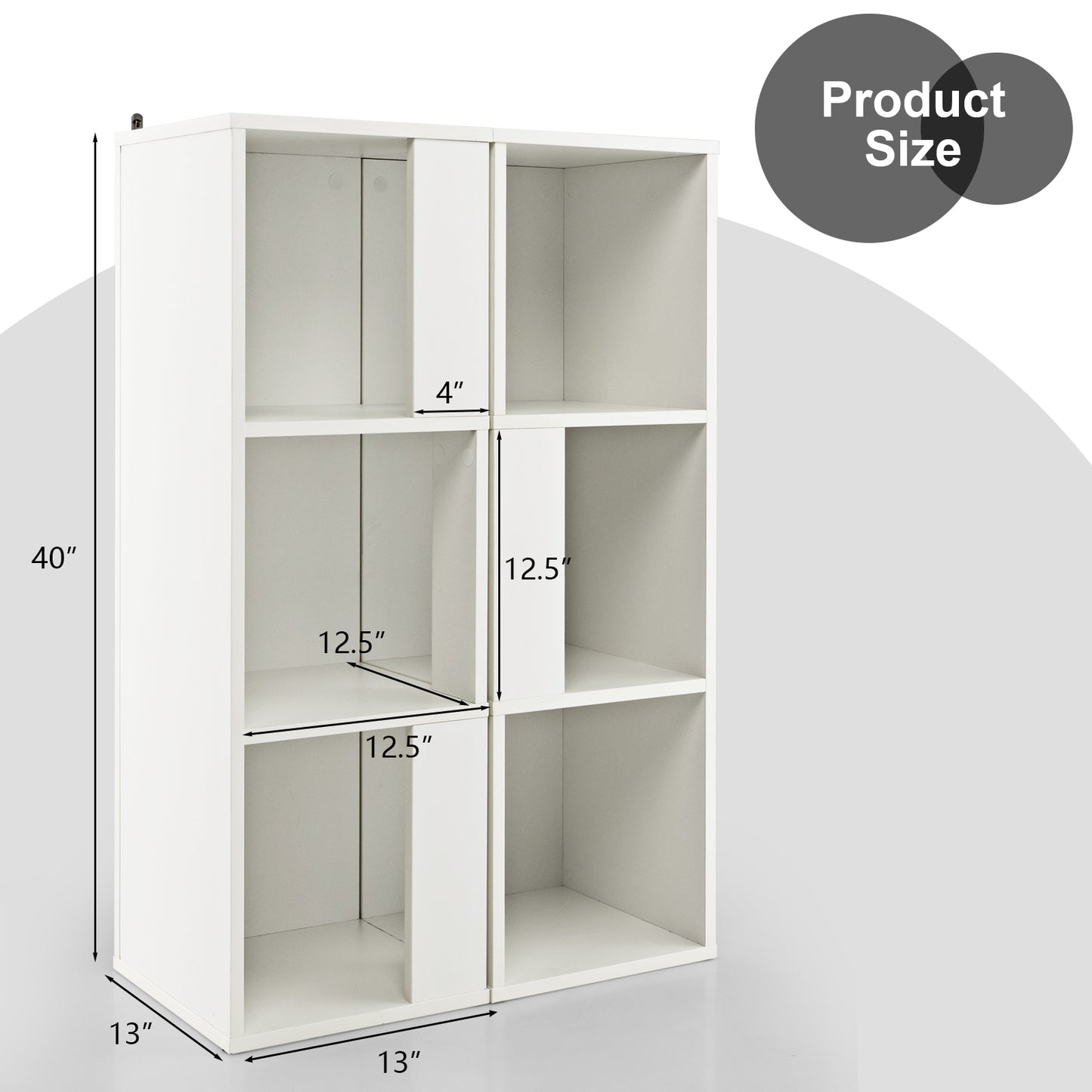 3-Tier 6 Cube Freestanding Bookcase with Anti-toppling Device-White Kids Crystal