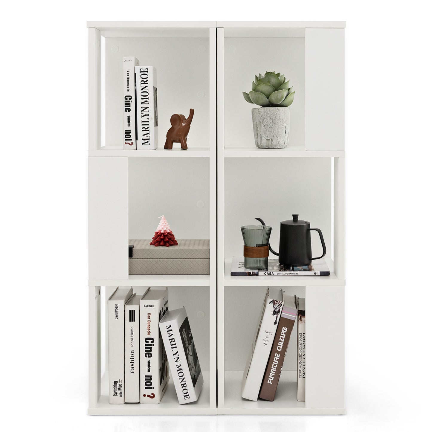3-Tier 6 Cube Freestanding Bookcase with Anti-toppling Device-White Kids Crystal