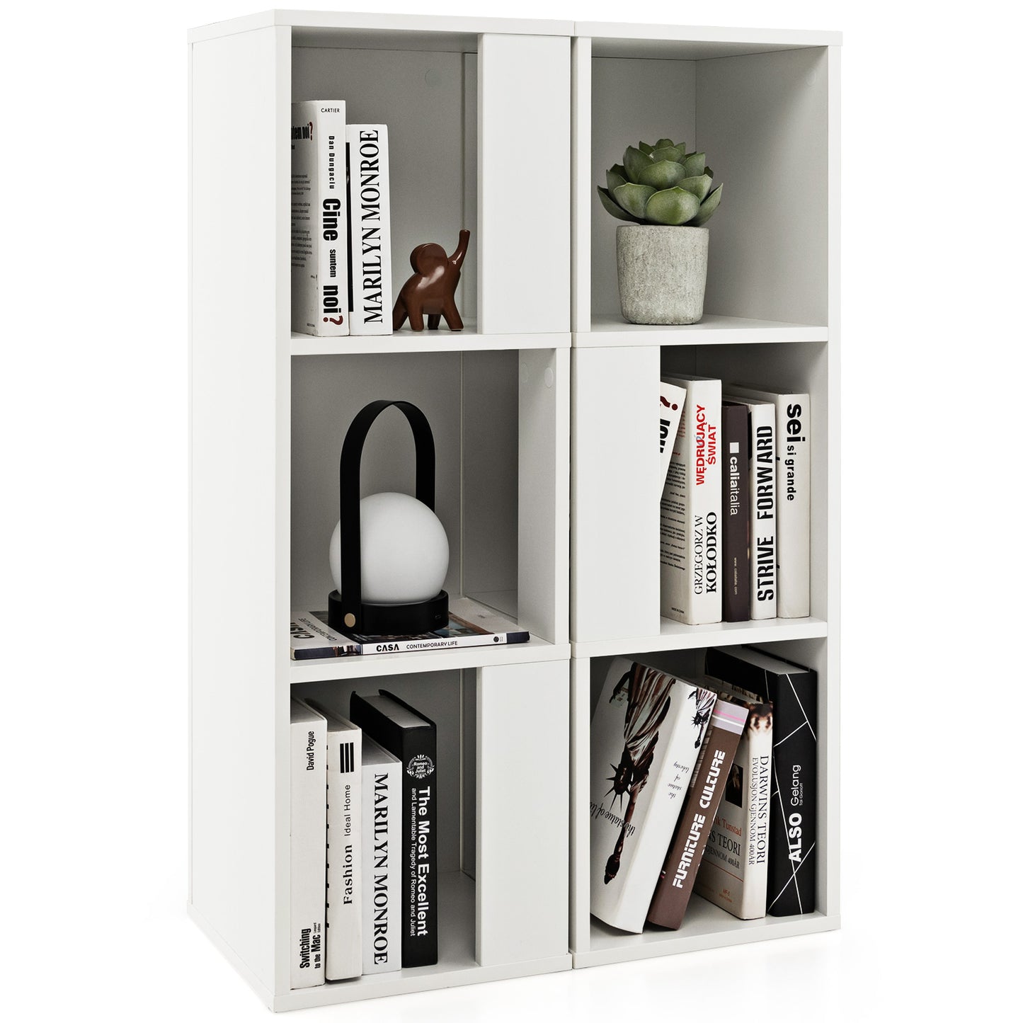 3-Tier 6 Cube Freestanding Bookcase with Anti-toppling Device-White Kids Crystal