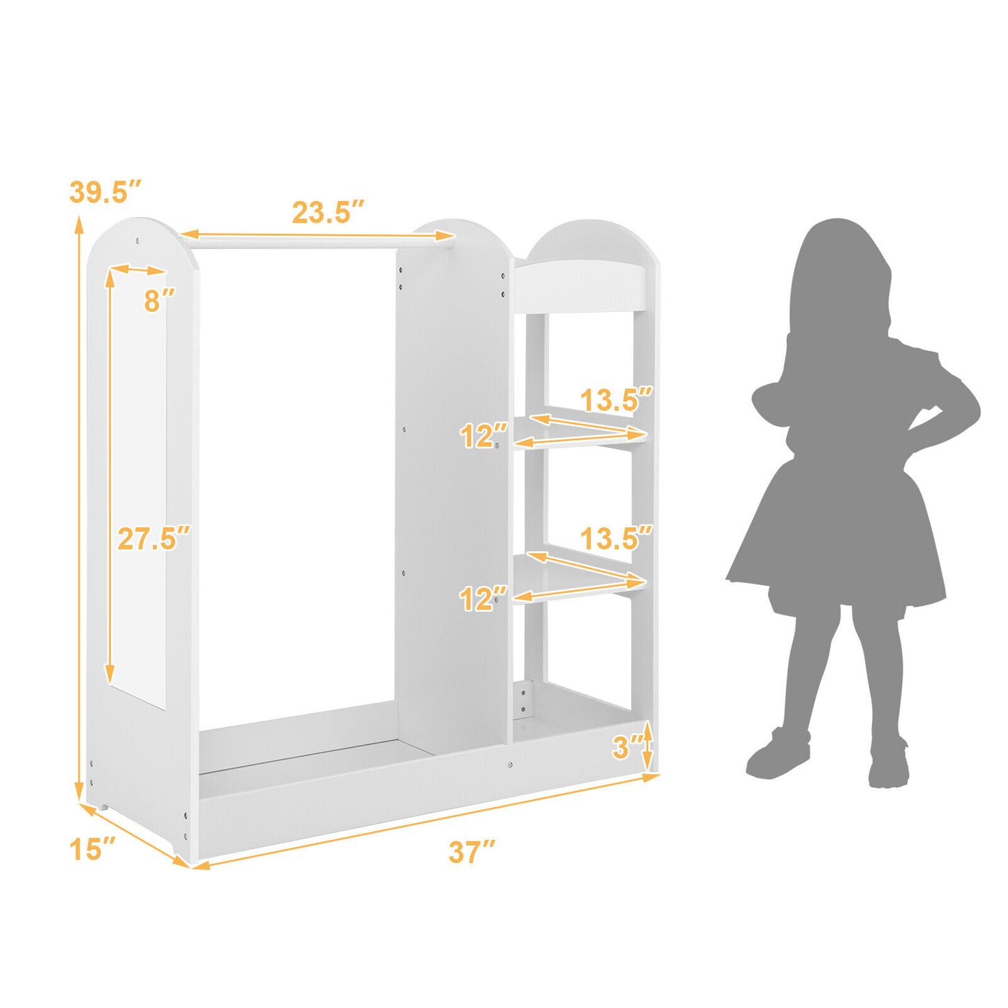 Kids Dress Up Storage with Mirror-White Kids Crystal