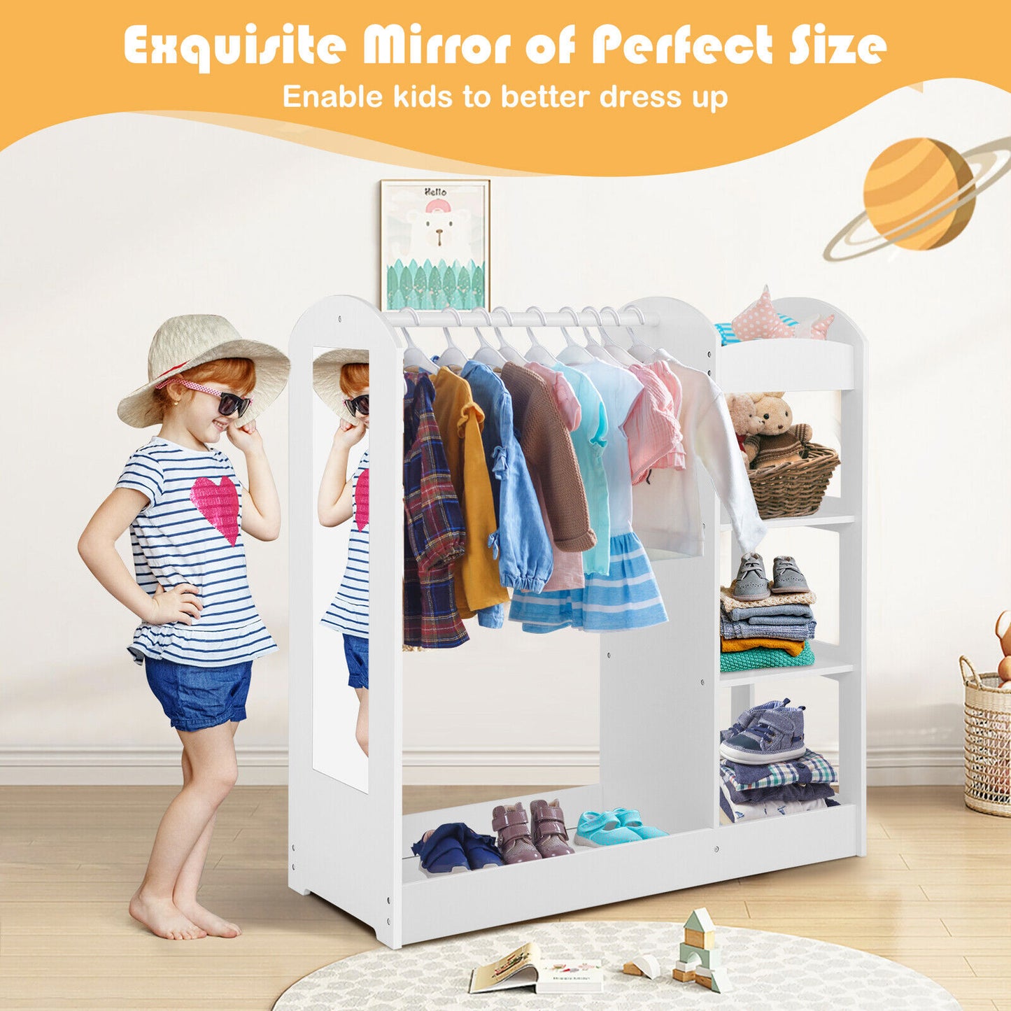 Kids Dress Up Storage with Mirror-White Kids Crystal