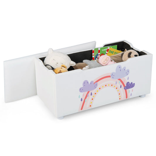 Kids Wooden Upholstered Toy Storage Box with Removable Lid-White Kids Crystal