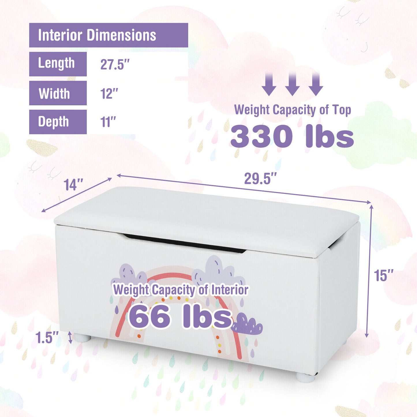 Kids Wooden Upholstered Toy Storage Box with Removable Lid-White Kids Crystal