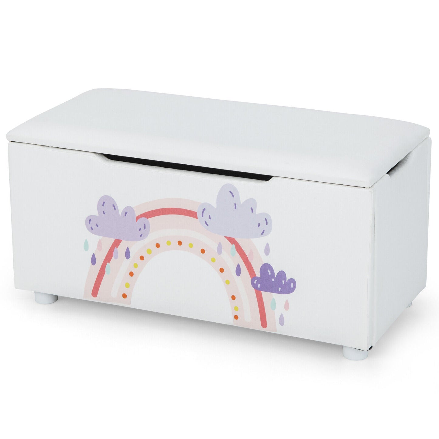 Kids Wooden Upholstered Toy Storage Box with Removable Lid-White Kids Crystal