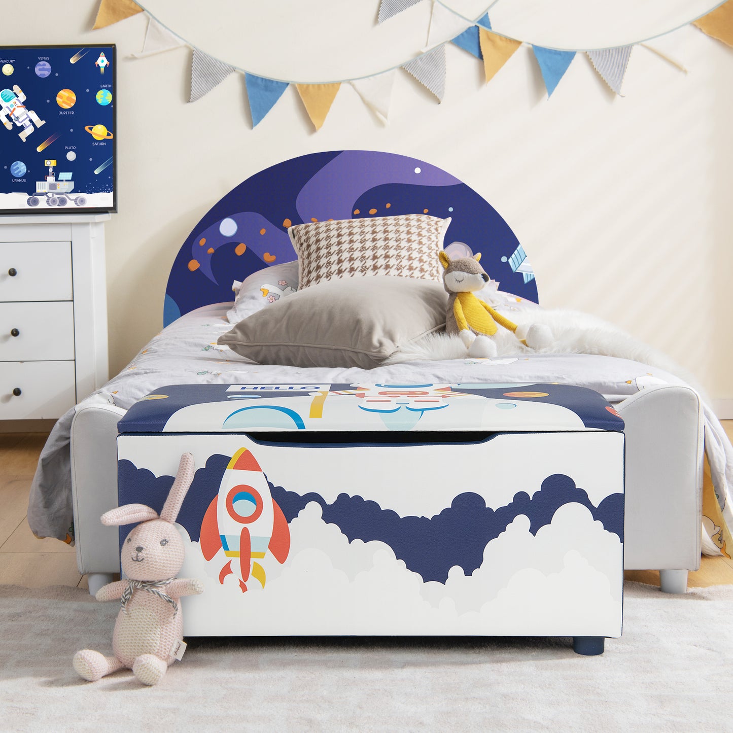 Kids Wooden Upholstered Toy Storage Box with Removable Lid-Blue Kids Crystal