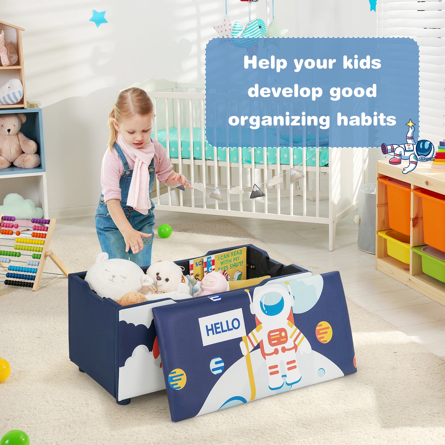 Kids Wooden Upholstered Toy Storage Box with Removable Lid-Blue Kids Crystal