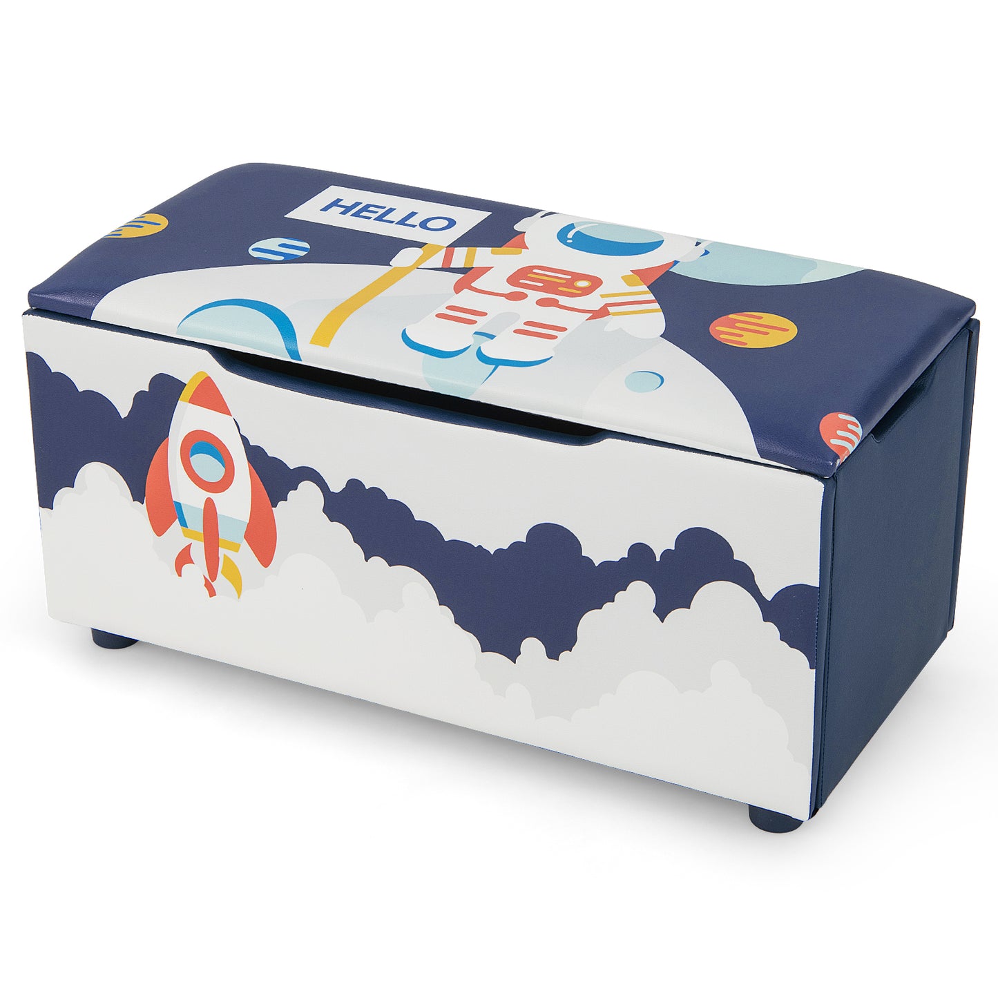 Kids Wooden Upholstered Toy Storage Box with Removable Lid-Blue Kids Crystal