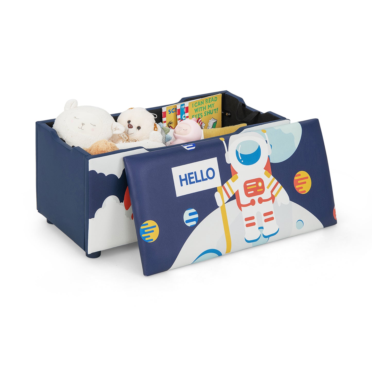 Kids Wooden Upholstered Toy Storage Box with Removable Lid-Blue Kids Crystal