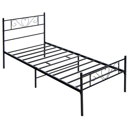 Twin XL Metal Bed Frame with Heart-shaped Headboard-Black Kids Crystal