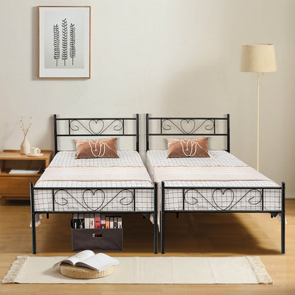 Twin XL Metal Bed Frame with Heart-shaped Headboard-Black