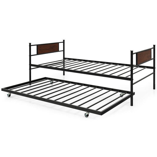 Twin Size 2-In-1 Daybed Frame with Pullout Trundle Kids Crystal