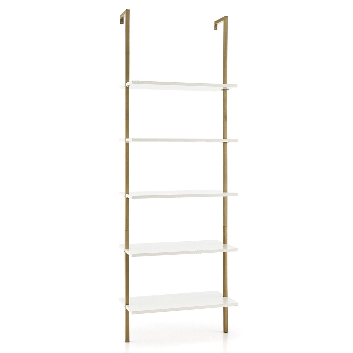 5 Tier Ladder Shelf Wall-Mounted Bookcase with Steel Frame-Golden Kids Crystal