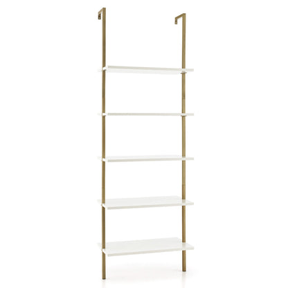 5 Tier Ladder Shelf Wall-Mounted Bookcase with Steel Frame-Golden