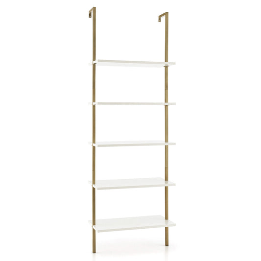 5 Tier Ladder Shelf Wall-Mounted Bookcase with Steel Frame-Golden Kids Crystal