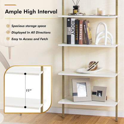 5 Tier Ladder Shelf Wall-Mounted Bookcase with Steel Frame-Golden