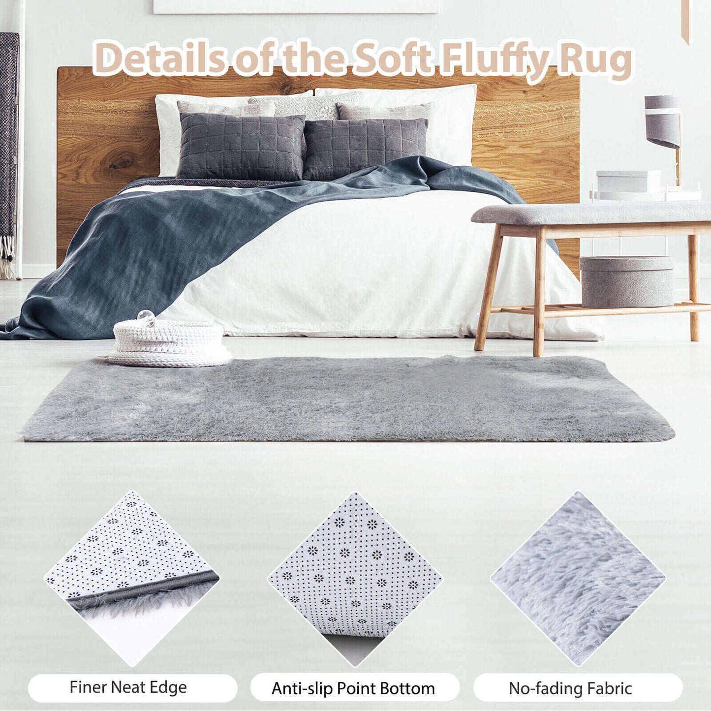 4x6 Feet Modern Soft Shag Rug with Non-slip Grip Dots-Light Gray